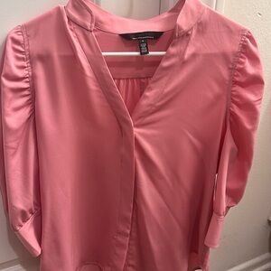 White House Black Market Pink Blouse with Mandarin Collar and 3/4 Sleeves